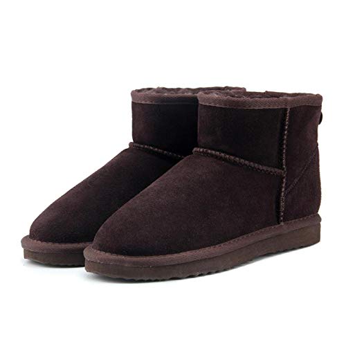 Zapatillas casa Nuevas Botas De Nieve para Mujer De Invierno, Zapatos De Tobillo De Cuero para Mujer, Botas Negras De Invierno Cálido, 10 Chocolate