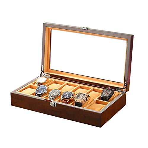 ZCYXQR Relojes y Joyas Caja de Reloj de Madera de 12 Ranuras con Organizador de Pantalla Superior de Vidrio Que se Adapta a Todos los Relojes de Pulsera y Relojes Inteligentes