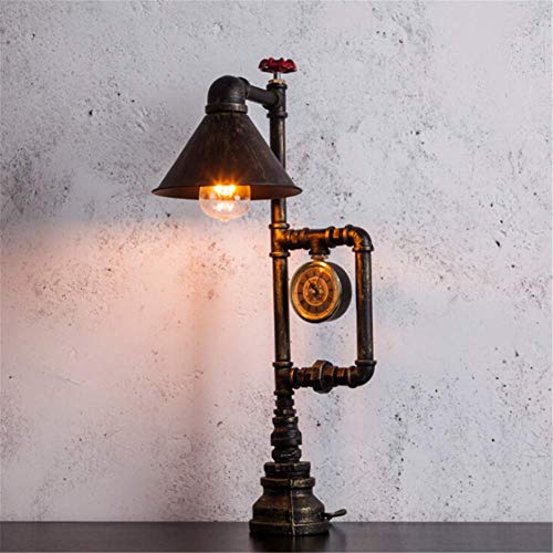 ZGQA-lámparas de escritorio Pipe lámpara de escritorio de oficina Iluminación Estudio de Steampunk rural Salón Dormitorio lámpara de cabecera de lectura DIY Negro Color de oro del hierro del agua lámp