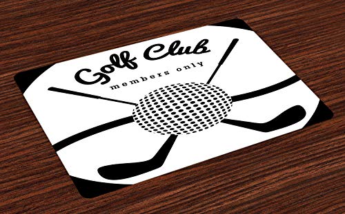 ABAKUHAUS Golf Salvamantel Set de 4 Unidades, Golf Club Iniciar sesión sólo para Socios, Material Lavable Estampado Decoración de Mesa Cocina, En Blanco y Negro