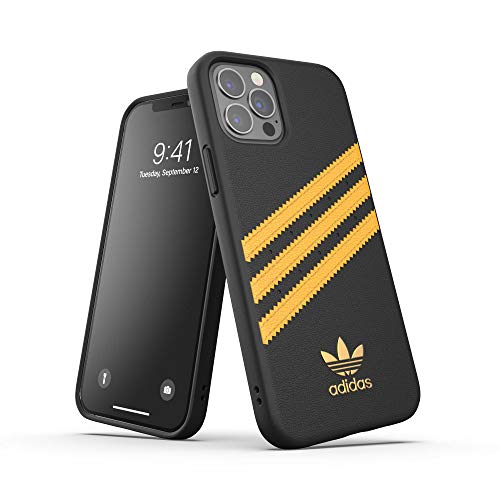 adidas Funda diseñada para iPhone 12 / iPhone 12 Pro 6.1, Fundas a Prueba de caídas, Bordes elevados, Carcasa Original Moldeada, Color Negro y Dorado