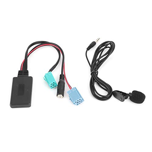 Aramox Adaptador de audio Bluetooth, DC12V 6Pin Cable de audio Bluetooth Adaptador AUX-IN estéreo para automóvil con micrófono ABS Ajuste para Renault Clio/Espace/Megane