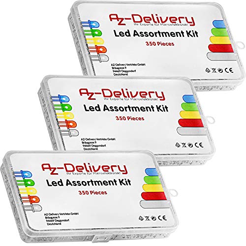 AZDelivery 3 x Kit Diodos LED Emisores de Luz, 350 piezas, 3 mm & 5mm, 5 Colores, Set de Diodos LED Emisores Redondos, UV RGB CC/CA, compatible con Arduino