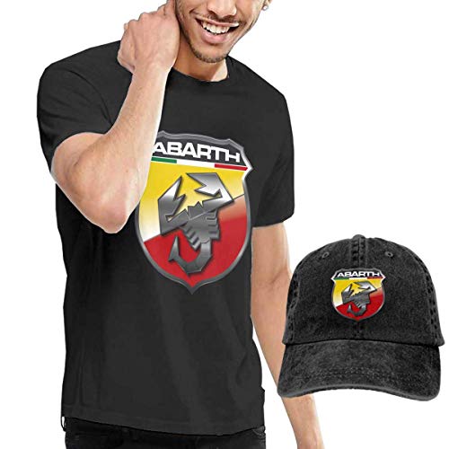 Baostic Camisetas y Tops Hombre Polos y Camisas, New Logo of Abarth Auto Fashion T Shirt+Cowboy Hat for Male Black
