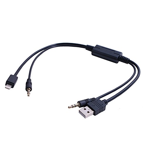Berfea Cable adaptador de interfaz USB de 3,5 mm AUX para BMW Mini Cooper Core para iPhone 5, 5S, 6 iPod, cable de transferencia rápida de datos