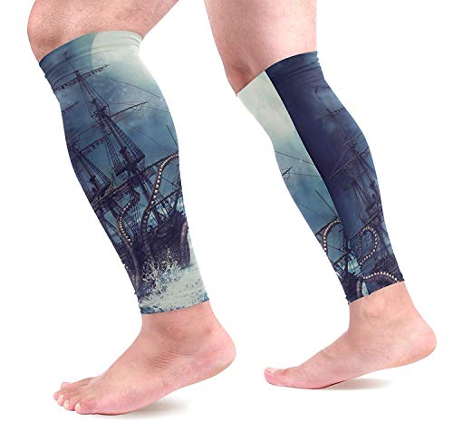 Bikofhd Pirate Ship Pattern Sports Compression Sleeves Leg Performance Support Shin Splint, Calf Pain Relief - Men, Women, Runners Calf Compression Sleeves Unisex Fashion3995