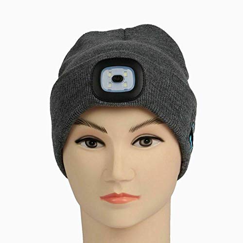 Bluetooth Headband Inalámbrico Bluetooth 5.0 Led Head Linterna USB Recargable Sombrero Skullies & S-Grey