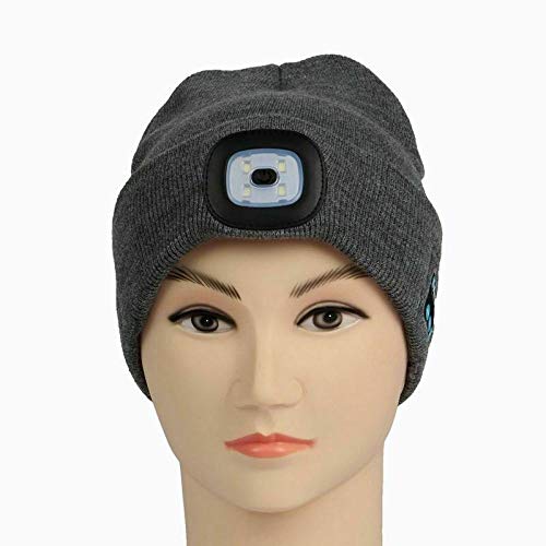 Bluetooth Headband Inalámbrico Bluetooth 5.0 Led Head Linterna USB Recargable Sombrero Skullies & S-Grey Bluetooth Headband Inalámbrico Bluetooth 5.0 Led Head Linterna USB Recargable Sombrero Skullies & S-Grey