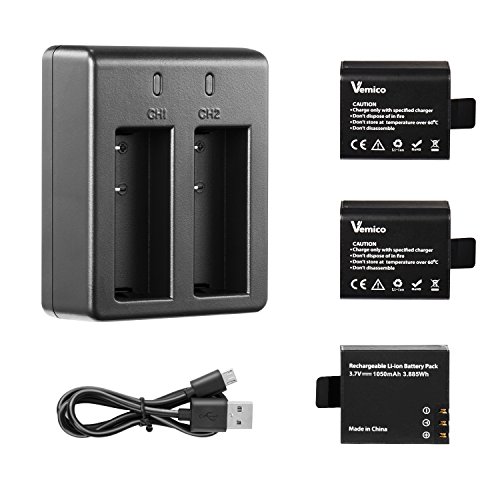 Camara Deportiva Bateria, Vemico 1050mAh Camara de Accion Recargable 3 Kit Batería USB Cargador para Campark/APEMAN/VicTsing/VEMONT/Victure/WIMIUS/NEXGADGET Camara Deportiva Bateria, Vemico 1050mAh Camara de Accion Recargable 3 Kit Batería USB Cargador para Campark/APEMAN/VicTsing/VEMONT/Victure/WIMIUS/NEXGADGET
