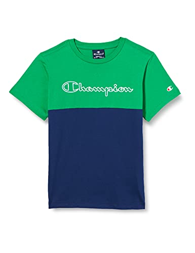 Champion Seasonal 90's Block Crewneck T-Shirt Camiseta, Green & Blue, 7-8 Años para Niñas