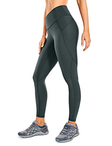 CRZ YOGA Mujer Compression Leggings Cintura Alta Deportivos Running Fitness Pantalon con Bolsillo-63cm Melanita R424 46