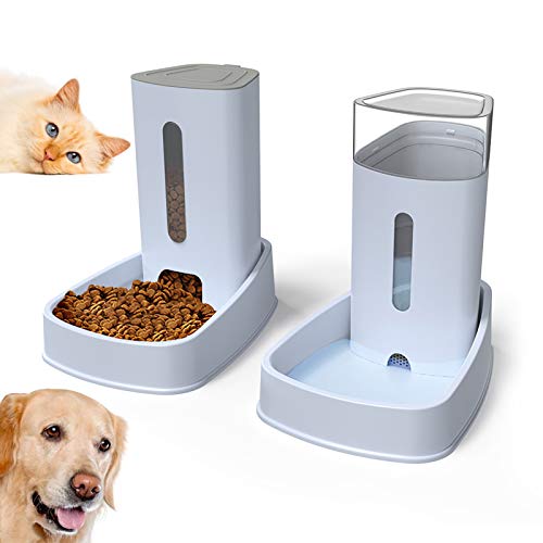 Dispensador de Comida y Agua para Perros y Gatos, 3.8Lx2 Comederos y Bebederos Automático de Alimentos Fuente de Agua Mascotas Accesorios Grande