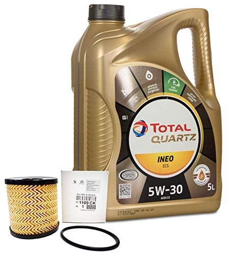 DUO Aceite Total Quartz Ineo ECS 5W-30 + filtro de aceite Original 1109CK motores gasolina 1.6, diesel 2.0 HDi