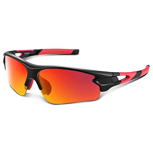 Gafas de Sol Polarizadas - Bea·CooL Gafas de Sol Deportivas Unisex Protección UV con Monturas Ligeras para Esquiando Ciclismo Carrera Surf Golf Conduciendo (Negro rojo)
