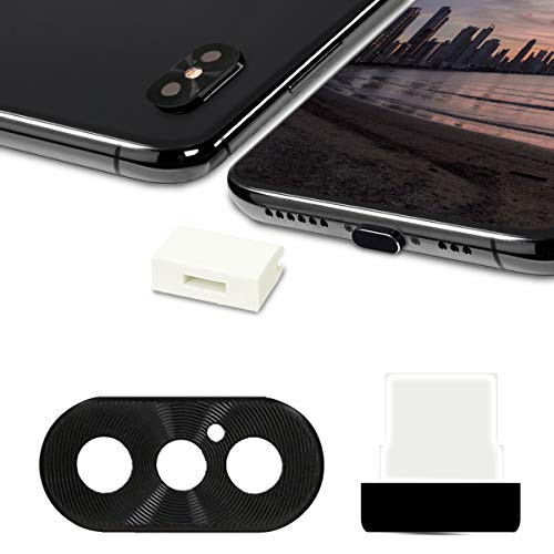 kwmobile 3en1: Protección para cámara y Set Antipolvo - Tapones Compatible con Apple iPhone XS - en Negro