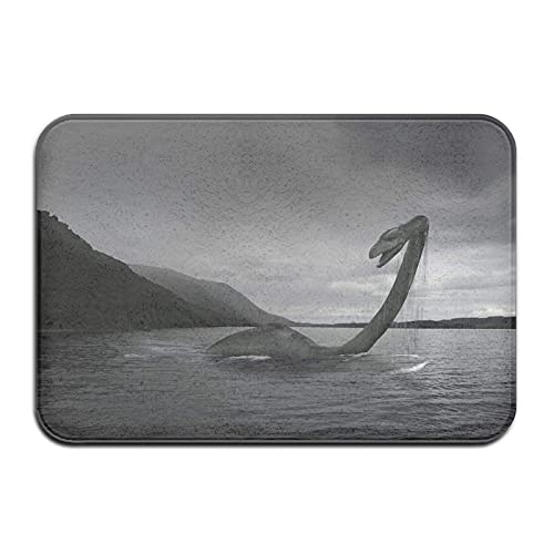 Loch Ness Monster - Felpudo para interior (40 x 60 cm, antideslizante, superabsorbente, lavable a máquina, no tejido), color blanco