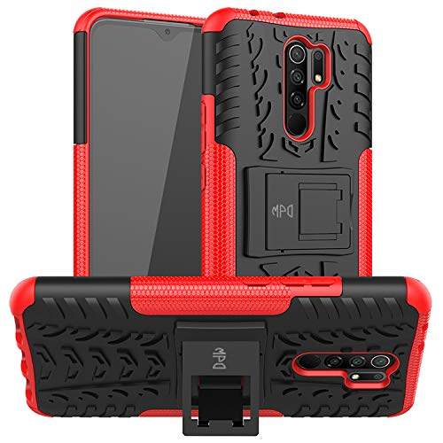Max Power Digital Funda para Xiaomi Redmi 9 con Soporte Protección 360 Grados 2 en 1 Carcasa Dura Resistente Antigolpes Heavy Duty Rugged Armor Case (Xiaomi Redmi 9, Rojo)