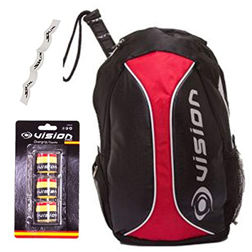 Mochila Vision + Overgrip Spain + Protector Transparente/Mochilas para Niño Hombre y Mujer/Funda para Raqueta Palas Padel/Accesorios pádel Nivel intermedio avanzado y Principiante (Rojo)