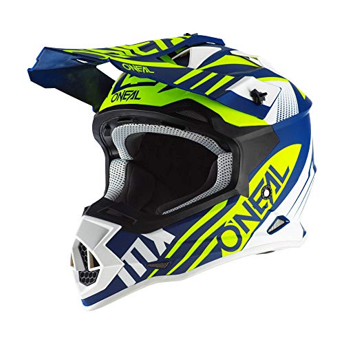 O'NEAL | Casco de Motocross | MX Enduro | Estándar de Seguridad ECE 22.05, ventilaciones para una óptima ventilación y refrigeración | Casco 2SRS Spyde 2.0 | Adultos | Azul Blanco Amarillo | Talla M