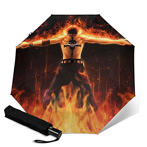 Portgas D Ace One Piece Fire Hero - Paraguas automático, plegable, ligero, resistente al viento, impermeable, parasol