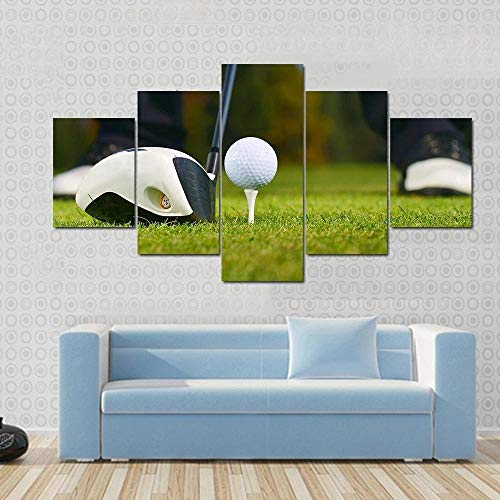 QQQAA Cinco módulos Pinturas Decorativas Golfista y Club de Golf Cuadro en Lienzo 5 Piezas Material Tejido Impresión Gráfica Sala de Estar Arte de la Pared