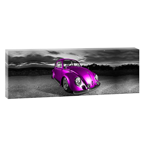 Querfarben Imagen sobre lienzo con diseño de vehículo de VW Escarabajo | 120 x 40 cm, negro/amarillo - Imagen de vehículo sobre lienzo (estirado sobre marco de madera, 40 x 120 cm)
