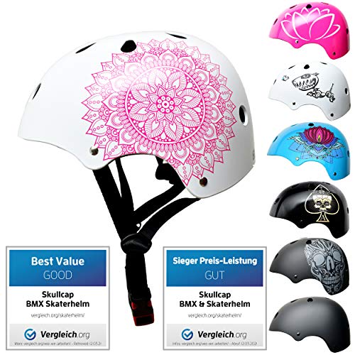 SkullCap® Kids BMX & Skate Helmet - Bicicleta Y Scooter Eléctrico, Diseño: Mandala, Talla: S