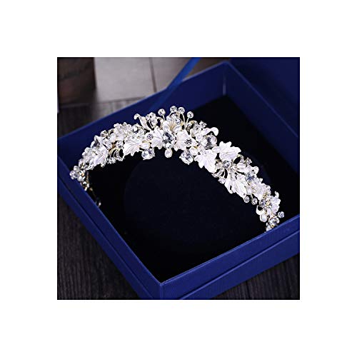 Tiara de novia con diamantes de imitación dorados y perlas de imitación, hecha a mano, corona de cristal