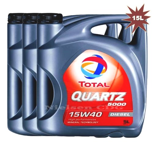 Total Quartz 5000 15w40 - Aceite de motor diésel (3 x 5 L, 15 L) Total Quartz 5000 15w40 - Aceite de motor diésel (3 x 5 L, 15 L)