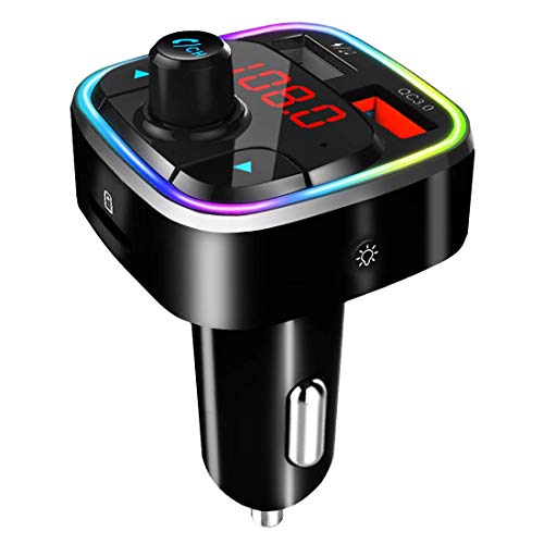 Transmisor FM Bluetooth Coche 5.0, QC3.0 Adaptador Inalámbrico Bluetooth para Coche Reproductor de Música MP3 Kit Manos Libres para Coche & 2 USB de Carga, Retroiluminación LED, Apoyo Tarjeta TF/USB Transmisor FM Bluetooth Coche 5.0, QC3.0 Adaptador Inalámbrico Bluetooth para Coche Reproductor de Música MP3 Kit Manos Libres para Coche & 2 USB de Carga, Retroiluminación LED, Apoyo Tarjeta TF/USB