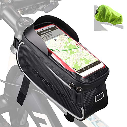 Tricodale Bolsa Bicicleta Cuadro Impermeable Soporte Movil Bicicleta 6.3" Teléfono Pantalla Táctil Bolsa Manillar Bici con Funda Protectora alforjas para Bicicleta de Montaña o Carretera (Negro)