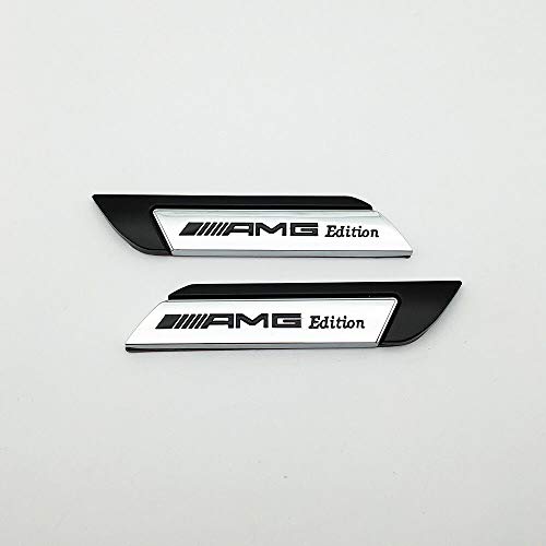 1 par de insignias para guardabarros de coche, color negro y plateado, metal cromado 3D AMG Edition