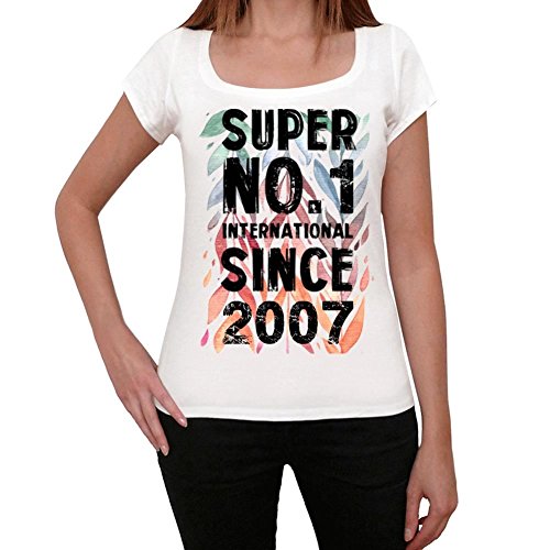 2007 Cumpleaños de 14 años, Super No.1 Since 2007 Cumpleaños de 14 años Mujer Camiseta Blanco Regalo De Cumpleaños 00505