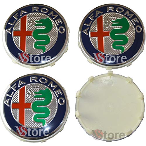 4 tapones para tapacubos de 60 mm compatibles con llantas originales Alfa Romeo Giulietta Giulietta 147 159 146 156 Brera Escudo Fregi Green My 2016