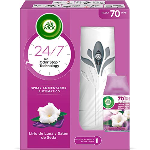 Air Wick Freshmatic - Aparato y Recambio de Ambientador Spray Automático (Esencia para Casa con Aroma a Lirio de Luna y Satén de Seda), Multicolor, 490 G Air Wick Freshmatic - Aparato y Recambio de Ambientador Spray Automático (Esencia para Casa con Aroma a Lirio de Luna y Satén de Seda), Multicolor, 490 G