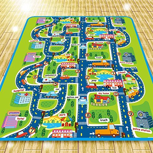 Alfombra infantil de 0,5 cm, imagen de ciudad y tráfico, alfombra en relieve para que jueguen los niños, 200 x 160 cm