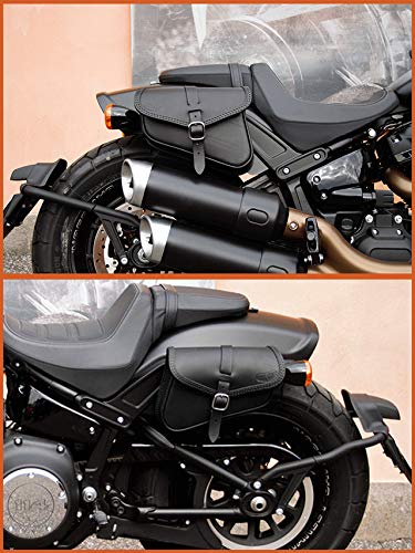 ALFORJAS Bolsos DE Cuero Laterales Izquierdo Y Derecho para Harley Davidson SOFTAIL 2018-2020 Fat Bob, Low Rider S, Street Bob, Slim, Low Rider Made IN Italy ENDSCUOIO (Costuras Negras)