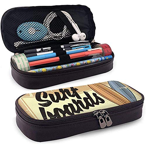 Alquiler de tablas de surf Retro Beach Sign Layout Funda de cuero para estuche de lápices Estuche de estuche para lápices con estuche Alquiler de tablas de surf Retro Beach Sign Layout Funda de cuero para estuche de lápices Estuche de estuche para lápices con estuche