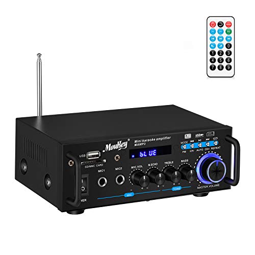 Amplificador Audio estéreo, Moukey Amplificador Audio Bluetooth, Alta fidelidad Amplificador, Amplificador Integrado con Radio FM Control Remoto, lectores de MP3/USB/SD, Pantalla LED Digital-MAMP3 Amplificador Audio estéreo, Moukey Amplificador Audio Bluetooth, Alta fidelidad Amplificador, Amplificador Integrado con Radio FM Control Remoto, lectores de MP3/USB/SD, Pantalla LED Digital-MAMP3