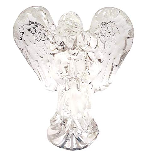 Ángel de cristal 10,4 x 7 x 3 transparente que pasa la luz con las manos rezando con alas de cristal lácteo angelito