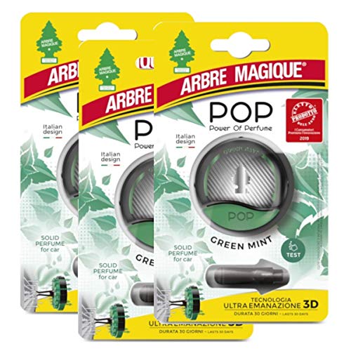 Arbre Magique Pop - Ambientador para coche, fragancia verde menta prolongada hasta 7 semanas, paquete de 3