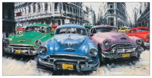 Artopweb 50x100 cm Panel Decorativo con Diseño Massa Classic American Cars In Havana, Madera, Multicolor, 100x3x50 cm