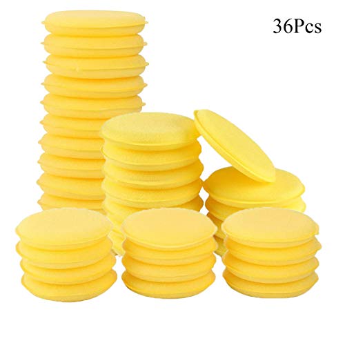 Binjor 36Pcs Esponja Almohadillas De Pulido Microfibra Ultra Cera Almohadillas Aplicador Suave Amarillo a Mano para encerar automóviles Espuma