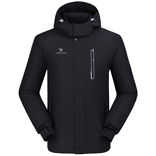 CAMEL CROWN Chaqueta Impermeable con Capucha para Hombre, A Prueba de Viento Chaqueta de Esquí con Forro Polar, Jacket Invierno para Montaña Cámping Viajes Snowboard Deportes Múltiples Bolsillos