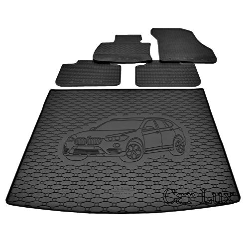 Car Lux AR95642 - Kit Alfombras Alfombrillas de goma a medida y alfombra maletero para X1 F48 desde 2014-