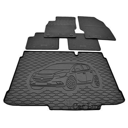 Car Lux DUO06064 - Alfombra Protector Cubre Maletero y Alfombrillas de Goma a Medida para Opel Corsa D Desde 2006-