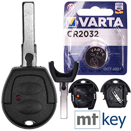 Carcasa de repuesto para llave de coche con 2 botones + HAA / HU66 + batería compatible con VW Lupo Fox Sharan T4 Seat Arosa Ibiza Leon Alhambra