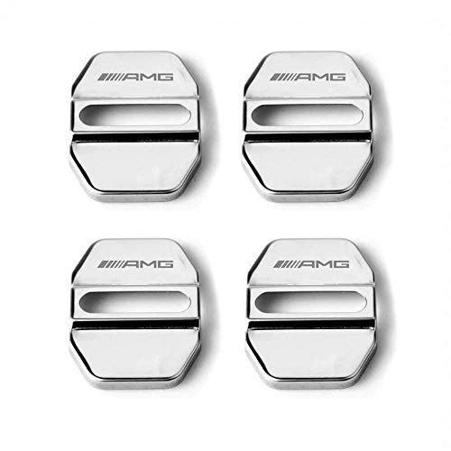 Carcasa protectora de puertas compatible con AMG acero inoxidable logo plata Carcasa protectora de puertas compatible con AMG acero inoxidable logo plata