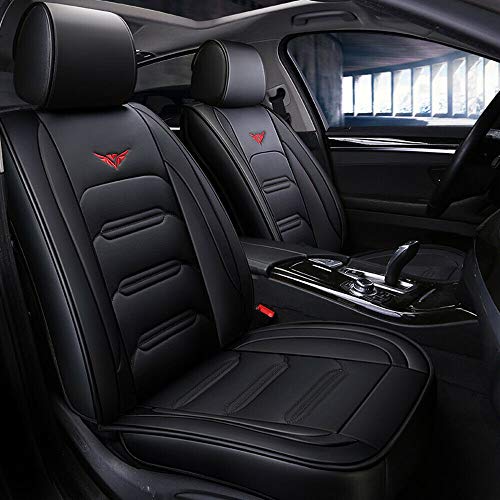 Chemu Fundas de piel para asientos de coche, para todas las estaciones, 5 plazas, ajuste universal, sedán, SUV y camión pequeño para Ford Renault, Toyota, Hyundai (negro) Chemu Fundas de piel para asientos de coche, para todas las estaciones, 5 plazas, ajuste universal, sedán, SUV y camión pequeño para Ford Renault, Toyota, Hyundai (negro)