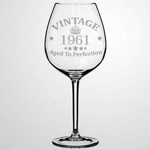 Copa de vino Copa Vintage añejado a la perfección 1961 58Th cumpleaños personalizado duradero grabado láser soplado a mano copas de vino 11 oz